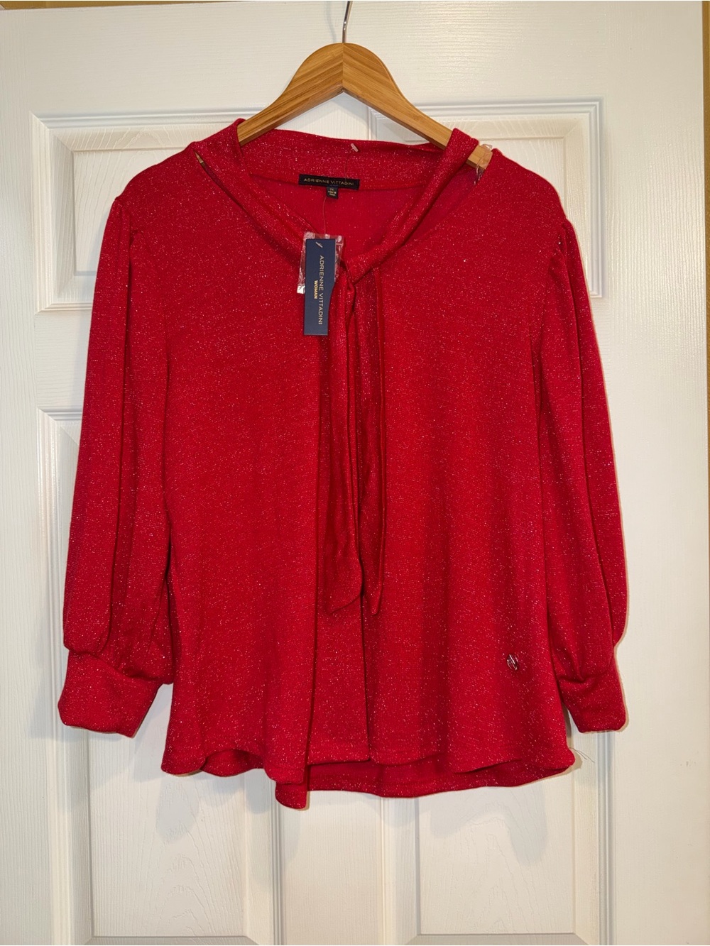 Adrienne Vittadini Red Tie-Neck Blouse. NWT - Picture 2 of 8